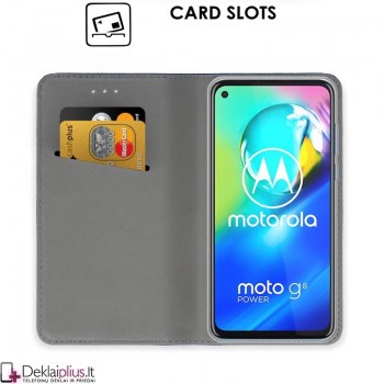 Telone atverčiamas dėklas - auksinės spalvos (telefonams Motorola Moto G8 Power)